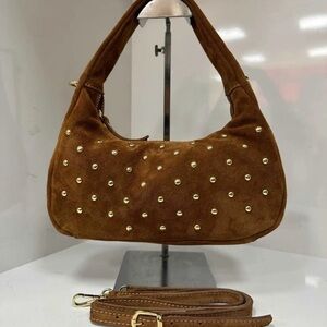 Brown Studded Italian Suede Shoulder Bag – Made in Italy
